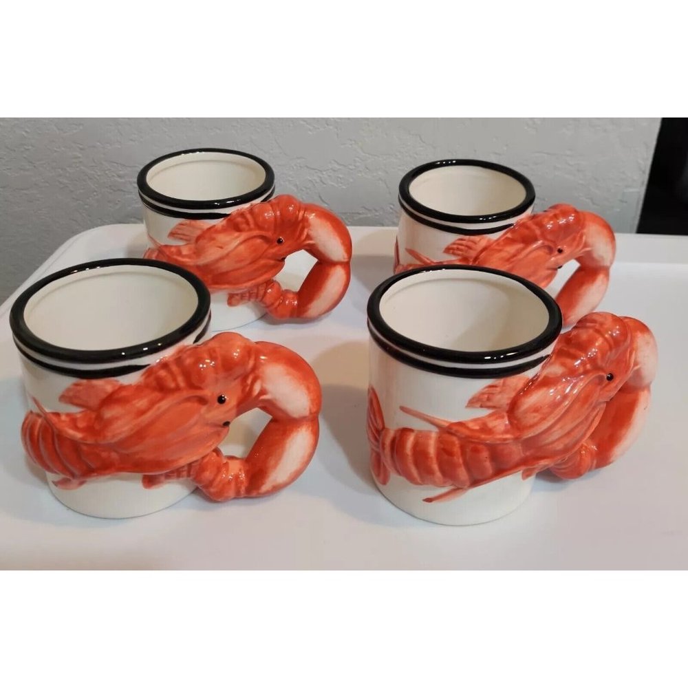 Vtg 2004 Beachcombers 3D Lobster Mug Pencil Holder Nautical Decor Set Of 4 NOS
